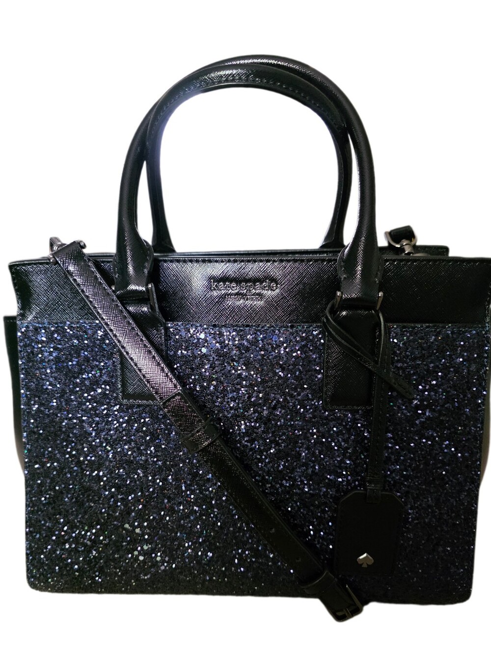 Kate Spade Cameron Glitter Medium Satchel Purse - Metallic Midnight Navy EUC